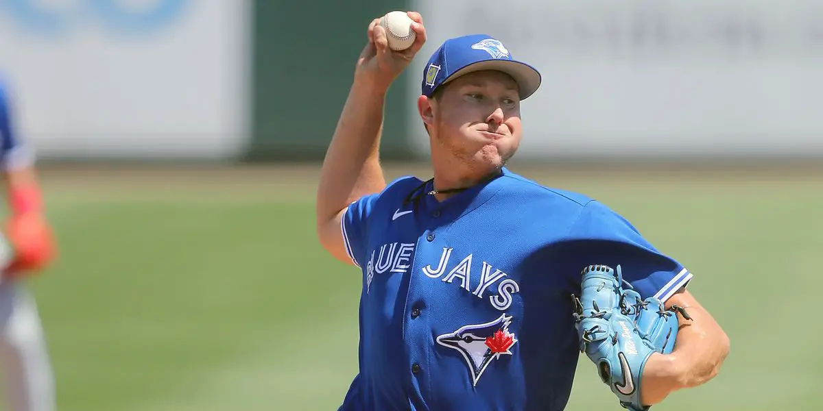 Blue Jays Right-Handed Pitcher Nate Pearson in Motion About to Deliver his Next Pitch