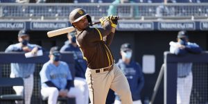 Padres Infield Prospect Eguy Rosario Admires Base Hit in Spring Training