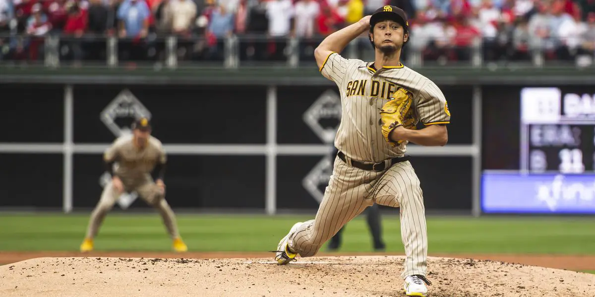 Padres Right-Handed Pitcher Yu Darvish Mid-Wind up Set to Deliver Next Pitch