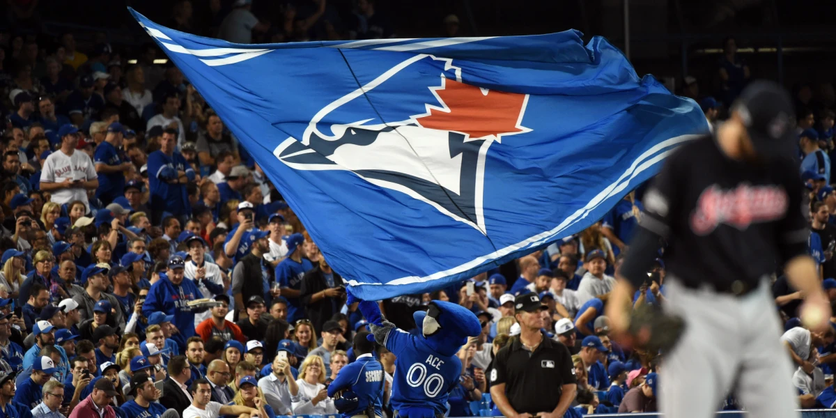 Blue Jays Fans Waving Team Flag at Rogers Centre as Jays Host Cleveland