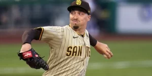 Padres Left-Handed Pitch Blake Snell Mid-Wind Up Set to Deliver Next Pitch